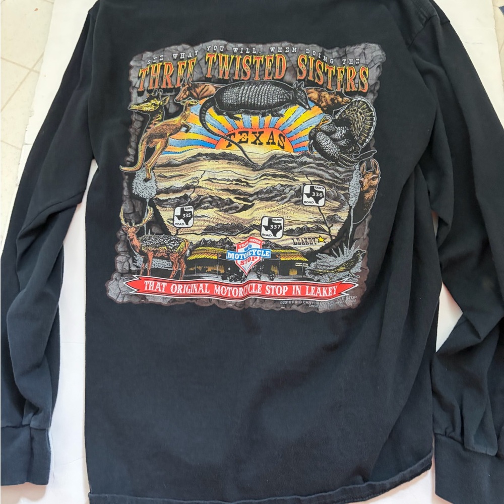 Three Twisted Sisters Black Long Sleeve Shirt Texas motorcycle stop large